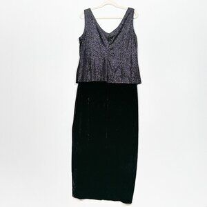 Vintage Y2K Ronnie Nicole Velvet Maxi Dress Sz 14 Rainbow Sparkle Whimsigoth NYE